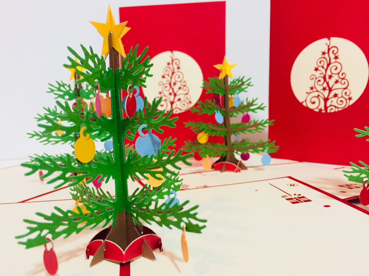 Metallic Large Traditional Christmas Tree Origami Pop Cards 3D Pop Up Greeting Card Merry Christmas Thank You Handmade Best Wishes Blank Card Gift Happy Holidays Celebrate the Special Day Party
