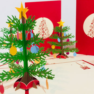 Metallic Large Traditional Christmas Tree Origami Pop Cards 3D Pop Up Greeting Card Merry Christmas Thank You Handmade Best Wishes Blank Card Gift Happy Holidays Celebrate the Special Day Party