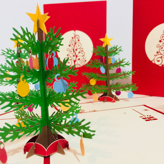 Metallic Large Traditional Christmas Tree Origami Pop Cards 3D Pop Up Greeting Card Merry Christmas Thank You Handmade Best Wishes Blank Card Gift Happy Holidays Celebrate the Special Day Party