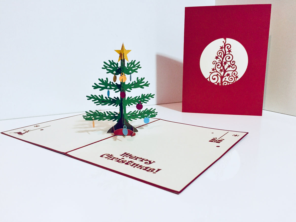 Metallic Large Traditional Christmas Tree Origami Pop Cards 3D Pop Up Greeting Card Merry Christmas Thank You Handmade Best Wishes Blank Card Gift Happy Holidays Celebrate the Special Day Party