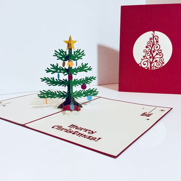 Metallic Large Traditional Christmas Tree Origami Pop Cards 3D Pop Up Greeting Card Merry Christmas Thank You Handmade Best Wishes Blank Card Gift Happy Holidays Celebrate the Special Day Party