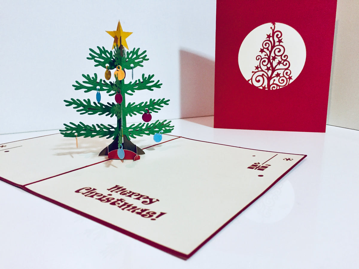 Metallic Large Traditional Christmas Tree Origami Pop Cards 3D Pop Up Greeting Card Merry Christmas Thank You Handmade Best Wishes Blank Card Gift Happy Holidays Celebrate the Special Day Party