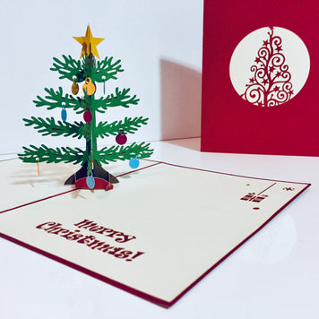 Metallic Large Traditional Christmas Tree Origami Pop Cards 3D Pop Up Greeting Card Merry Christmas Thank You Handmade Best Wishes Blank Card Gift Happy Holidays Celebrate the Special Day Party