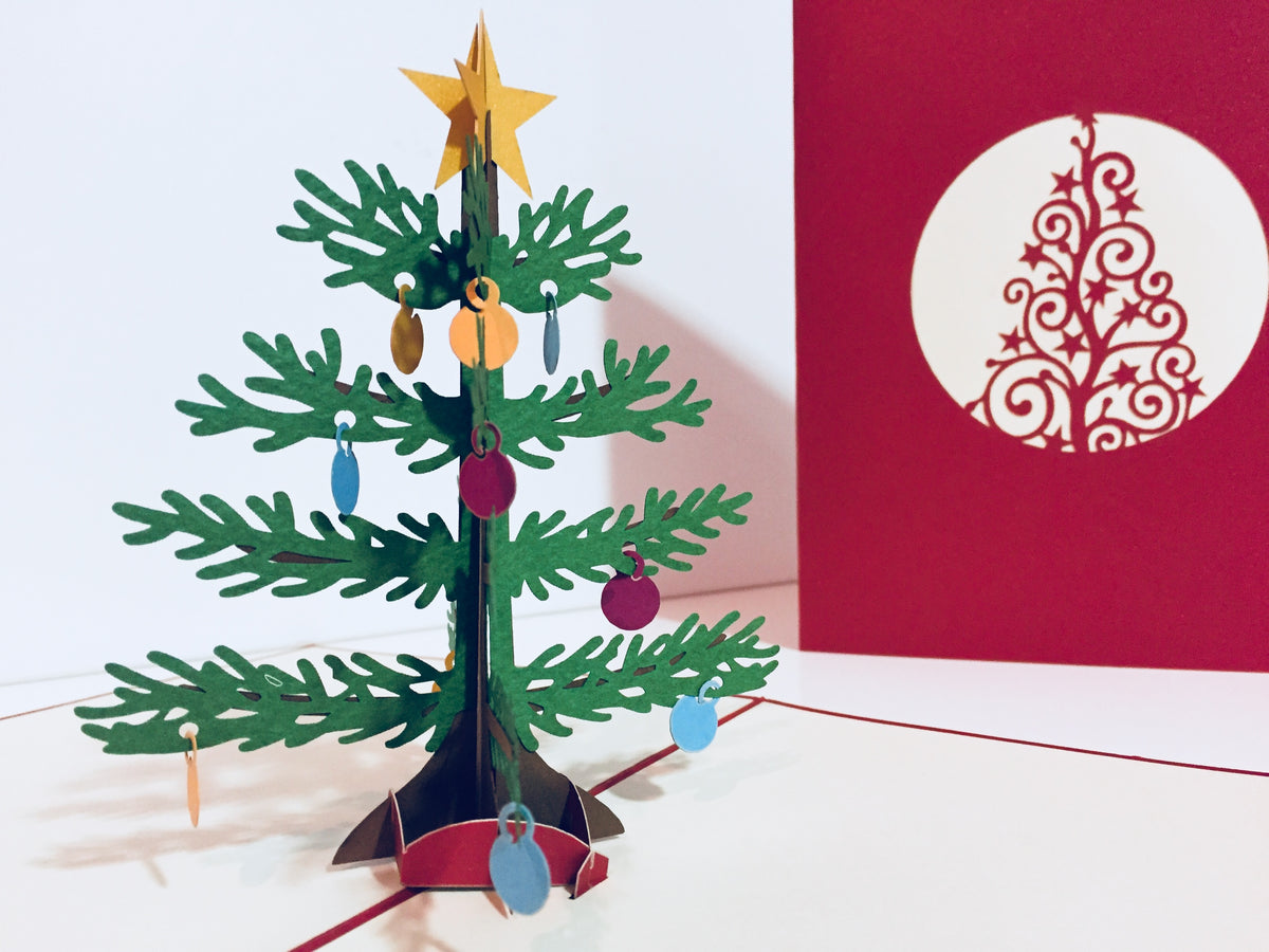 Metallic Large Traditional Christmas Tree Origami Pop Cards 3D Pop Up Greeting Card Merry Christmas Thank You Handmade Best Wishes Blank Card Gift Happy Holidays Celebrate the Special Day Party