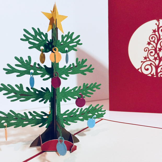 Metallic Large Traditional Christmas Tree Origami Pop Cards 3D Pop Up Greeting Card Merry Christmas Thank You Handmade Best Wishes Blank Card Gift Happy Holidays Celebrate the Special Day Party