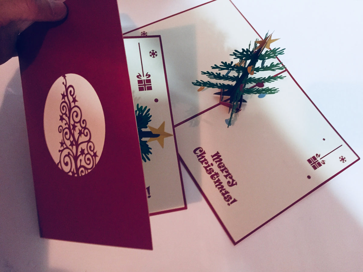 Metallic Large Traditional Christmas Tree Origami Pop Cards 3D Pop Up Greeting Card Merry Christmas Thank You Handmade Best Wishes Blank Card Gift Happy Holidays Celebrate the Special Day Party