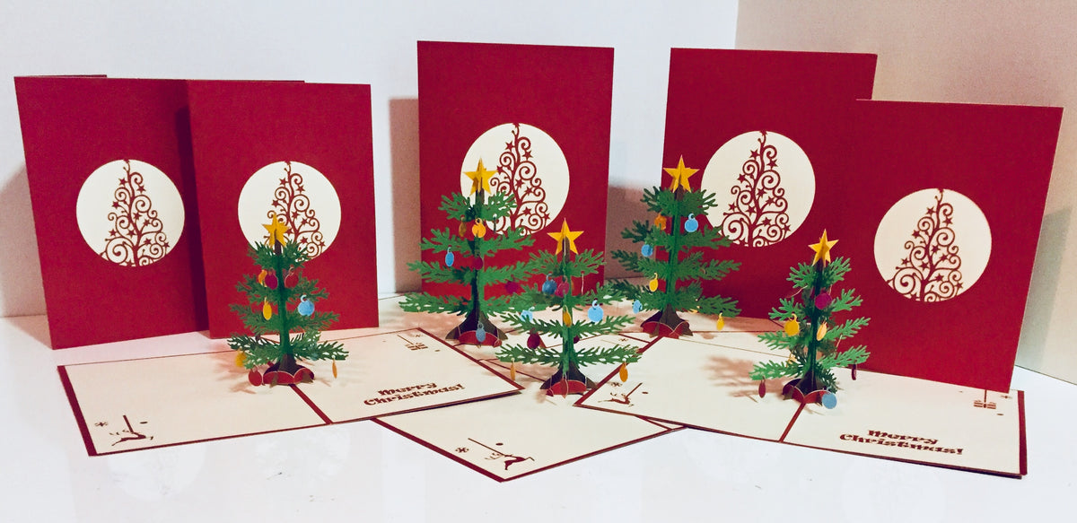Metallic Large Traditional Christmas Tree Origami Pop Cards 3D Pop Up Greeting Card Merry Christmas Thank You Handmade Best Wishes Blank Card Gift Happy Holidays Celebrate the Special Day Party