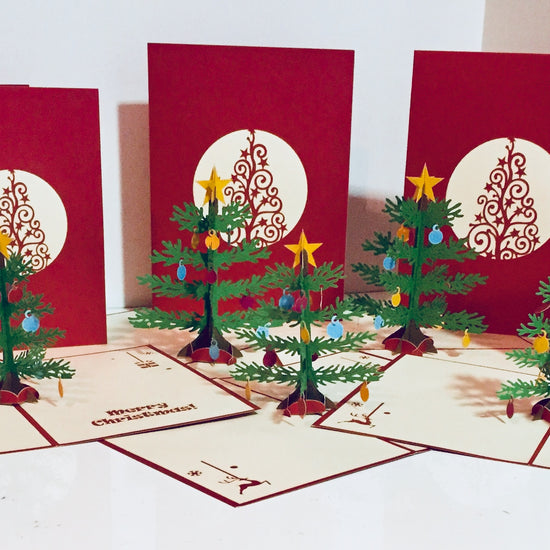 Metallic Large Traditional Christmas Tree Origami Pop Cards 3D Pop Up Greeting Card Merry Christmas Thank You Handmade Best Wishes Blank Card Gift Happy Holidays Celebrate the Special Day Party