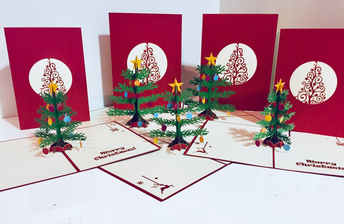 Metallic Large Traditional Christmas Tree Origami Pop Cards 3D Pop Up Greeting Card Merry Christmas Thank You Handmade Best Wishes Blank Card Gift Happy Holidays Celebrate the Special Day Party