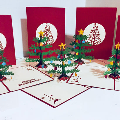 Metallic Large Traditional Christmas Tree Origami Pop Cards 3D Pop Up Greeting Card Merry Christmas Thank You Handmade Best Wishes Blank Card Gift Happy Holidays Celebrate the Special Day Party