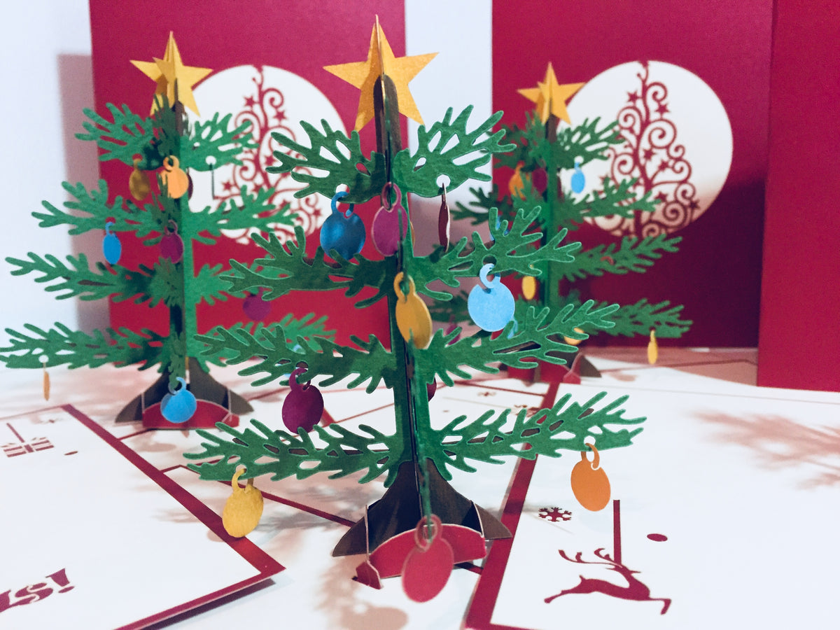 Metallic Large Traditional Christmas Tree Origami Pop Cards 3D Pop Up Greeting Card Merry Christmas Thank You Handmade Best Wishes Blank Card Gift Happy Holidays Celebrate the Special Day Party