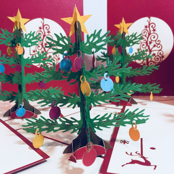 Metallic Large Traditional Christmas Tree Origami Pop Cards 3D Pop Up Greeting Card Merry Christmas Thank You Handmade Best Wishes Blank Card Gift Happy Holidays Celebrate the Special Day Party
