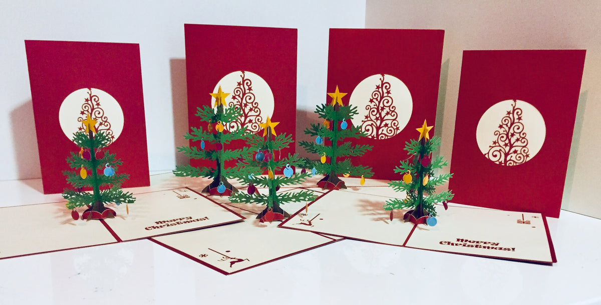 Metallic Large Traditional Christmas Tree Origami Pop Cards 3D Pop Up Greeting Card Merry Christmas Thank You Handmade Best Wishes Blank Card Gift Happy Holidays Celebrate the Special Day Party