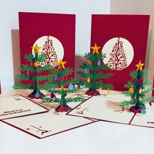Metallic Large Traditional Christmas Tree Origami Pop Cards 3D Pop Up Greeting Card Merry Christmas Thank You Handmade Best Wishes Blank Card Gift Happy Holidays Celebrate the Special Day Party