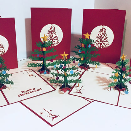 Metallic Large Traditional Christmas Tree Origami Pop Cards 3D Pop Up Greeting Card Merry Christmas Thank You Handmade Best Wishes Blank Card Gift Happy Holidays Celebrate the Special Day Party