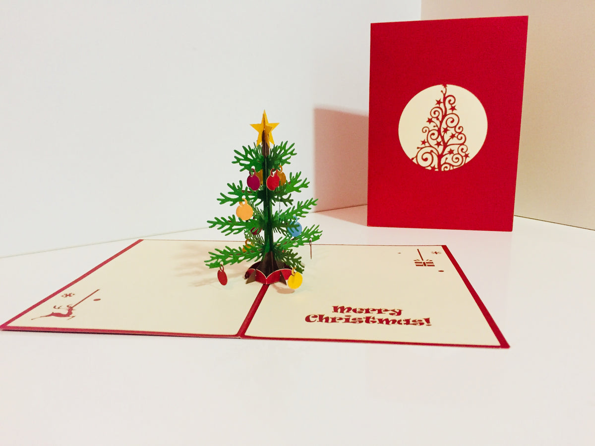 Metallic Large Traditional Christmas Tree Origami Pop Cards 3D Pop Up Greeting Card Merry Christmas Thank You Handmade Best Wishes Blank Card Gift Happy Holidays Celebrate the Special Day Party