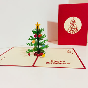 Metallic Large Traditional Christmas Tree Origami Pop Cards 3D Pop Up Greeting Card Merry Christmas Thank You Handmade Best Wishes Blank Card Gift Happy Holidays Celebrate the Special Day Party
