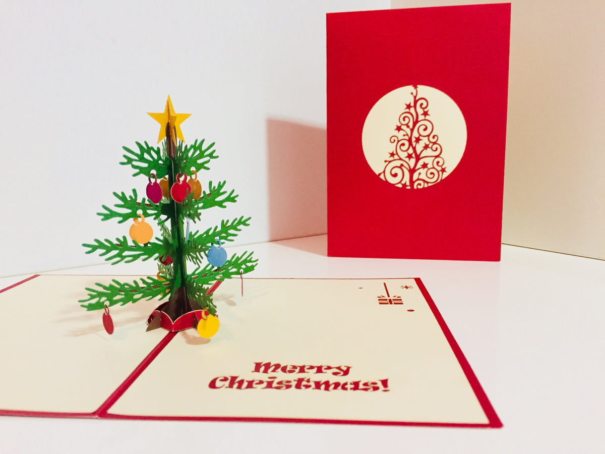Metallic Large Traditional Christmas Tree Origami Pop Cards 3D Pop Up Greeting Card Merry Christmas Thank You Handmade Best Wishes Blank Card Gift Happy Holidays Celebrate the Special Day Party