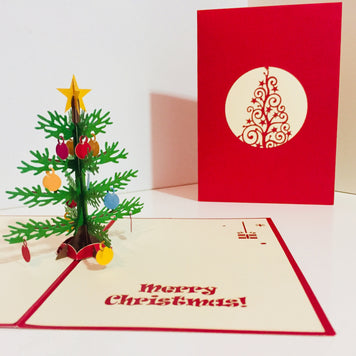 Metallic Large Traditional Christmas Tree Origami Pop Cards 3D Pop Up Greeting Card Merry Christmas Thank You Handmade Best Wishes Blank Card Gift Happy Holidays Celebrate the Special Day Party