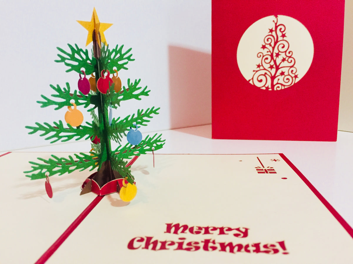 Metallic Large Traditional Christmas Tree Origami Pop Cards 3D Pop Up Greeting Card Merry Christmas Thank You Handmade Best Wishes Blank Card Gift Happy Holidays Celebrate the Special Day Party