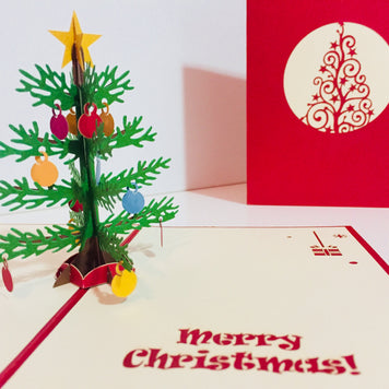 Metallic Large Traditional Christmas Tree Origami Pop Cards 3D Pop Up Greeting Card Merry Christmas Thank You Handmade Best Wishes Blank Card Gift Happy Holidays Celebrate the Special Day Party