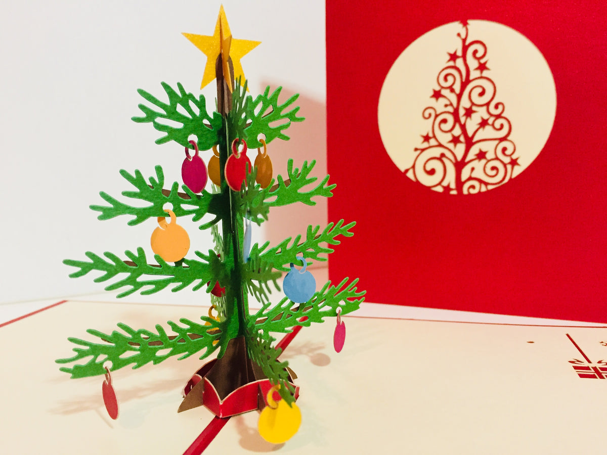 Metallic Large Traditional Christmas Tree Origami Pop Cards 3D Pop Up Greeting Card Merry Christmas Thank You Handmade Best Wishes Blank Card Gift Happy Holidays Celebrate the Special Day Party