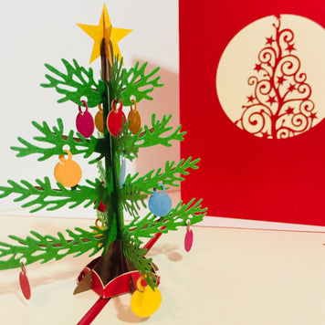 Metallic Large Traditional Christmas Tree Origami Pop Cards 3D Pop Up Greeting Card Merry Christmas Thank You Handmade Best Wishes Blank Card Gift Happy Holidays Celebrate the Special Day Party