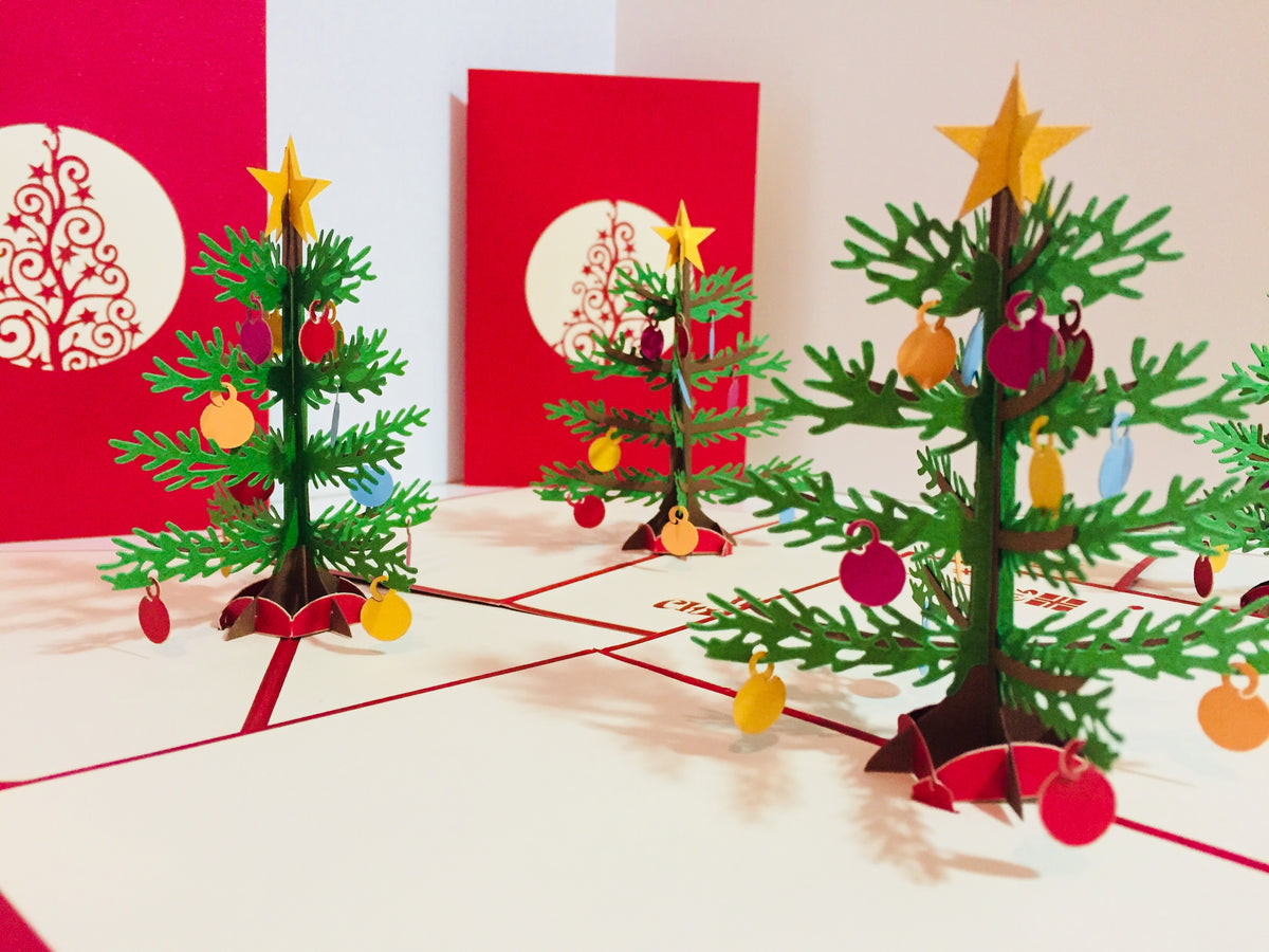 Metallic Large Traditional Christmas Tree Origami Pop Cards 3D Pop Up Greeting Card Merry Christmas Thank You Handmade Best Wishes Blank Card Gift Happy Holidays Celebrate the Special Day Party