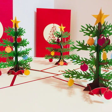 Metallic Large Traditional Christmas Tree Origami Pop Cards 3D Pop Up Greeting Card Merry Christmas Thank You Handmade Best Wishes Blank Card Gift Happy Holidays Celebrate the Special Day Party