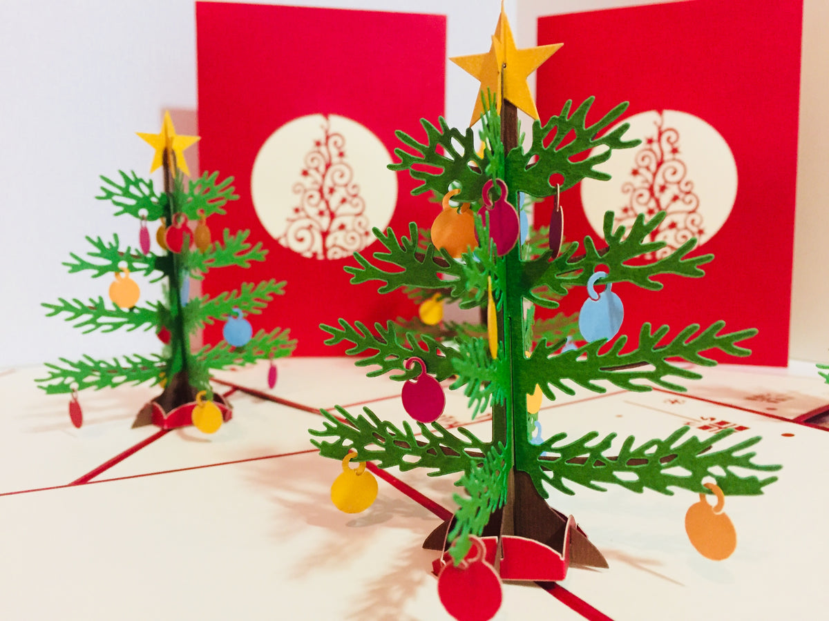 Metallic Large Traditional Christmas Tree Origami Pop Cards 3D Pop Up Greeting Card Merry Christmas Thank You Handmade Best Wishes Blank Card Gift Happy Holidays Celebrate the Special Day Party