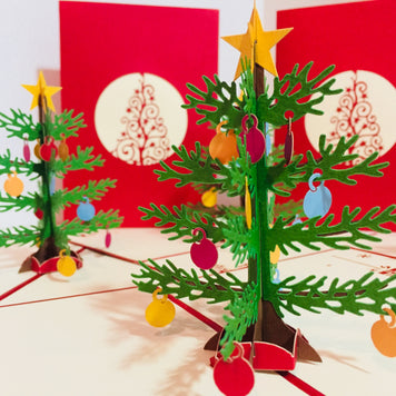 Metallic Large Traditional Christmas Tree Origami Pop Cards 3D Pop Up Greeting Card Merry Christmas Thank You Handmade Best Wishes Blank Card Gift Happy Holidays Celebrate the Special Day Party