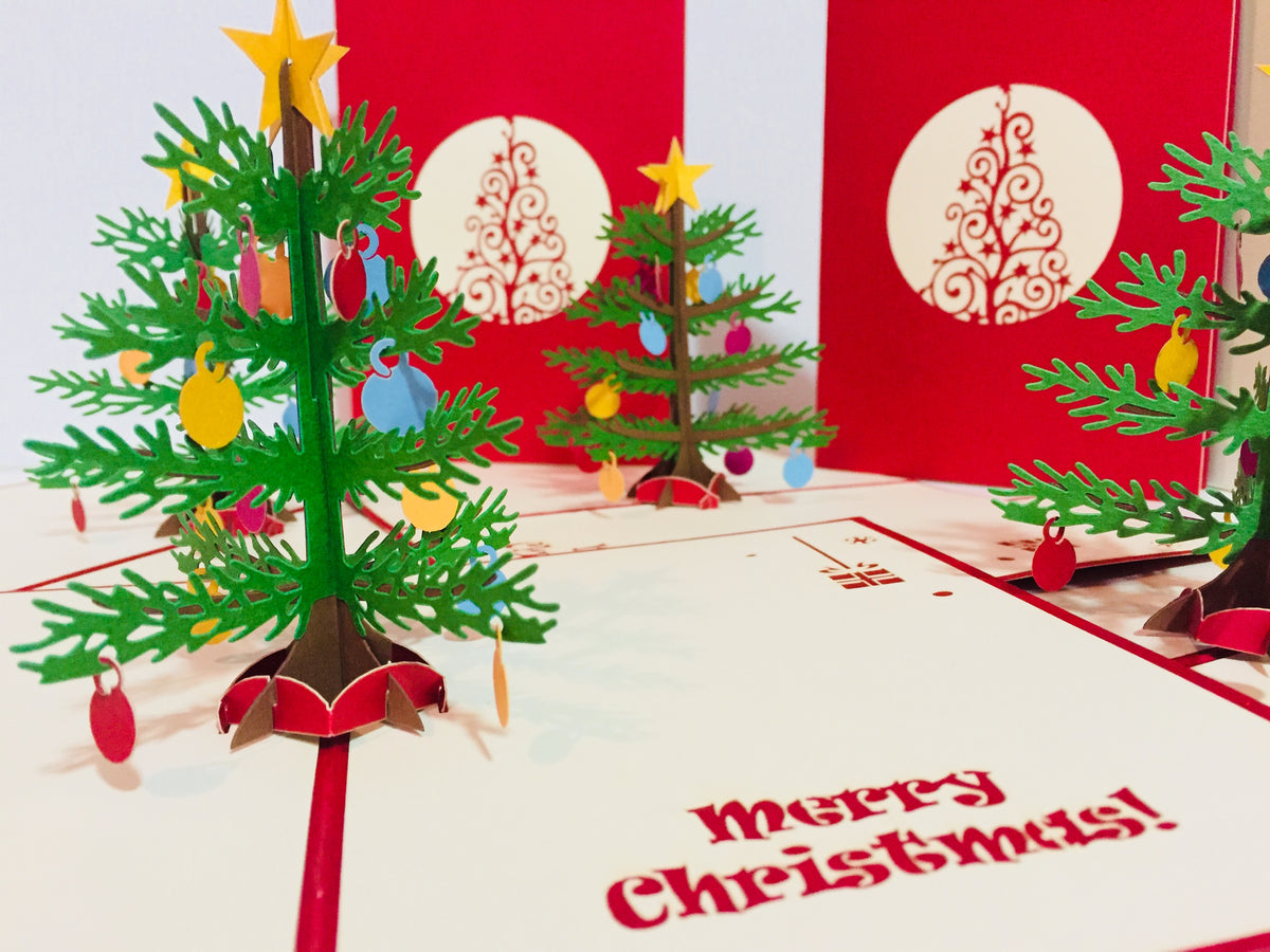 Metallic Large Traditional Christmas Tree Origami Pop Cards 3D Pop Up Greeting Card Merry Christmas Thank You Handmade Best Wishes Blank Card Gift Happy Holidays Celebrate the Special Day Party
