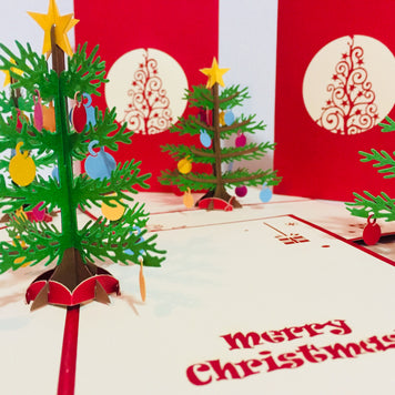 Metallic Large Traditional Christmas Tree Origami Pop Cards 3D Pop Up Greeting Card Merry Christmas Thank You Handmade Best Wishes Blank Card Gift Happy Holidays Celebrate the Special Day Party