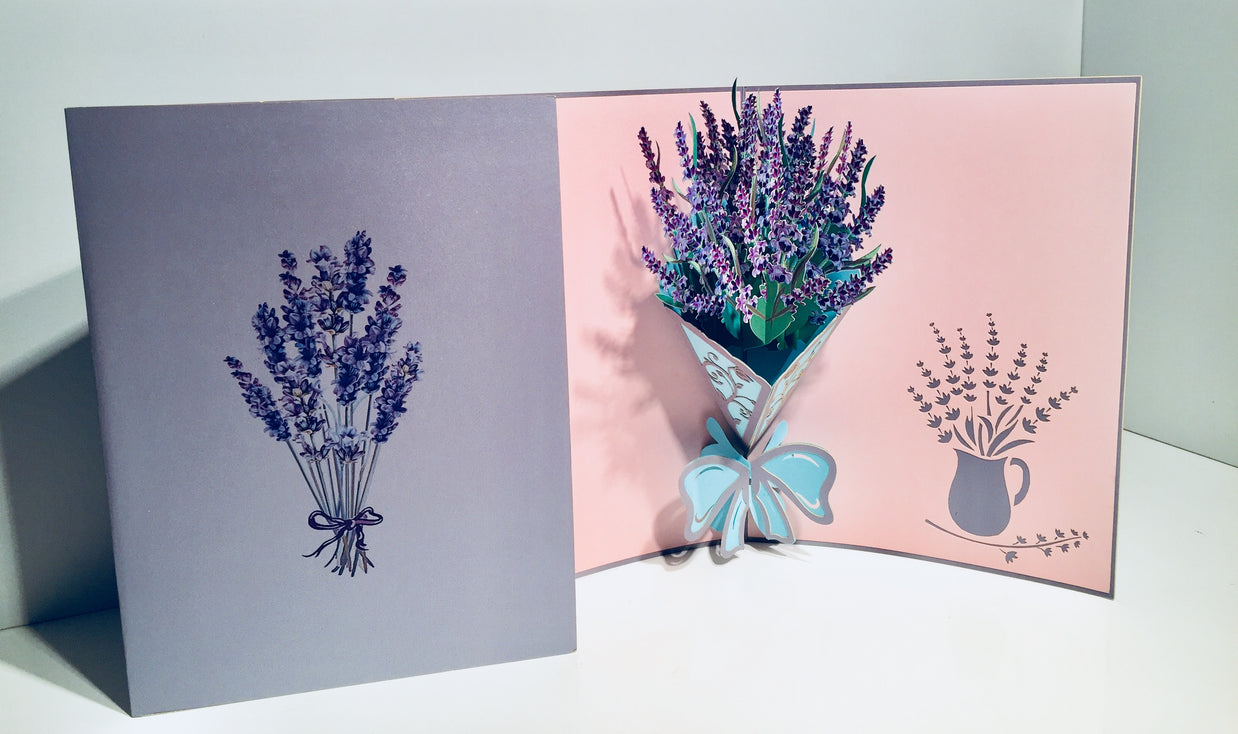 Lavender Bouquet Wrapped in Blue Ribbon Origami Pop Cards 3D Pop Up Greeting Card Happy Birthday Thank You Handmade Gift Thinking of You Blank Card for Any Occasion Happy Mother's Day Happy Valentine's Australiana Celebrate the Beauty and Romantic