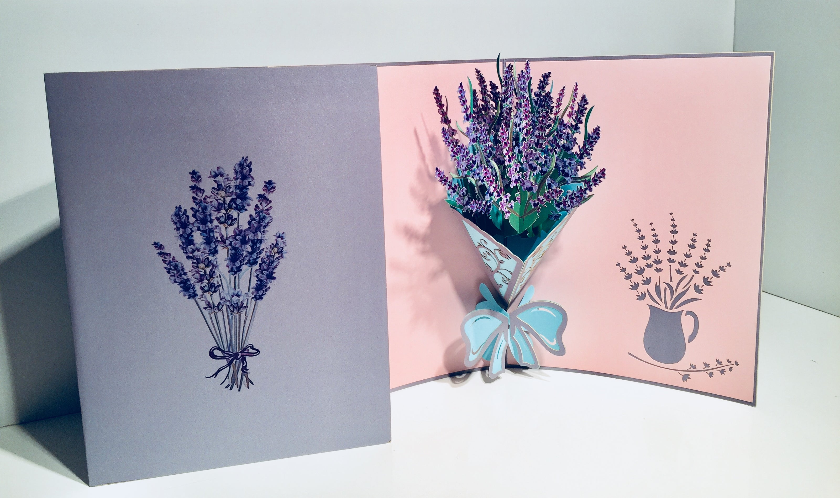 Lavender Bouquet Wrapped in Blue Ribbon Origami Pop Cards 3D Pop Up Greeting Card Happy Birthday Thank You Handmade Gift Thinking of You Blank Card for Any Occasion Happy Mother's Day Happy Valentine's Australiana Celebrate the Beauty and Romantic