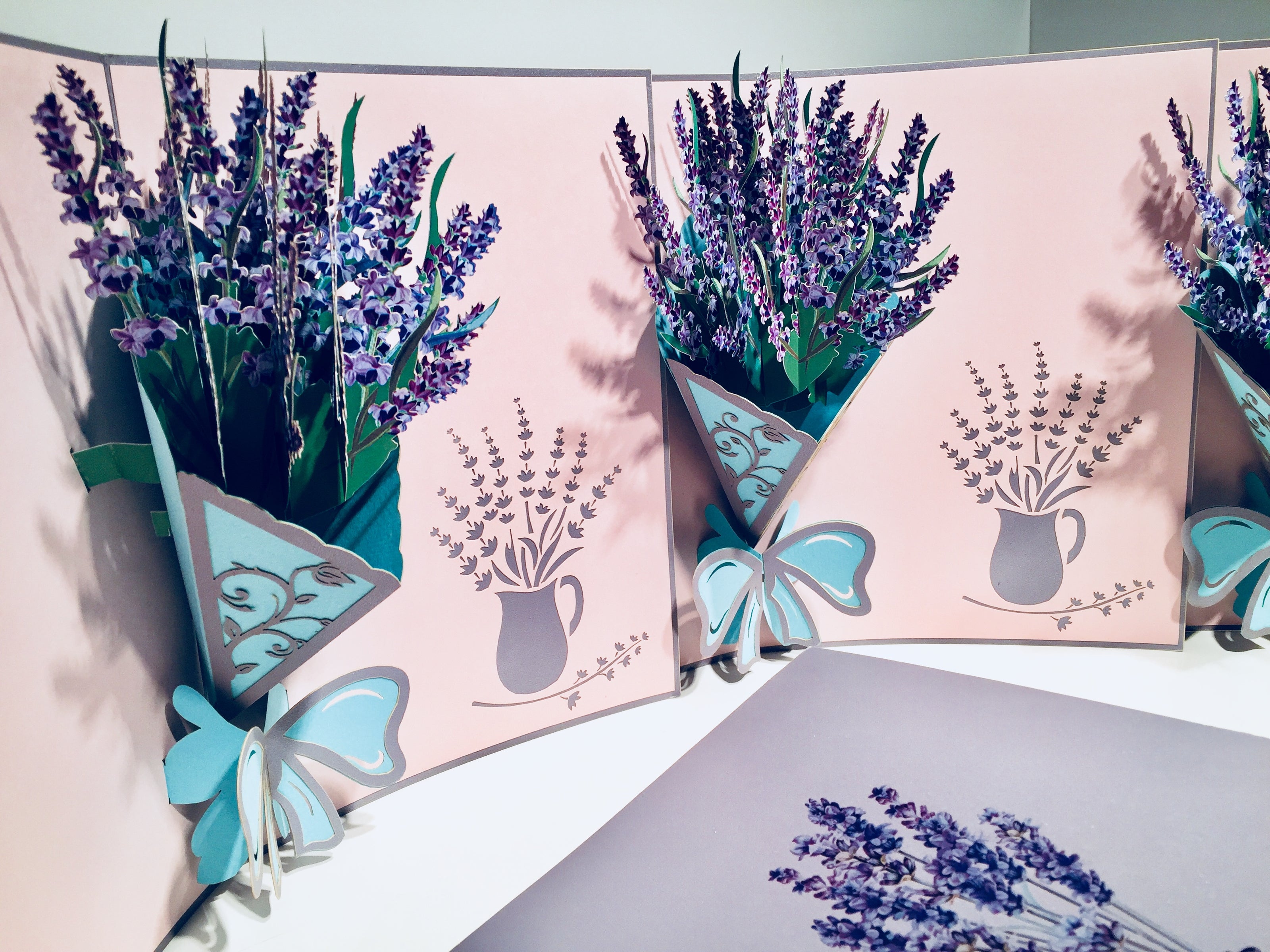 Lavender Bouquet Wrapped in Blue Ribbon Origami Pop Cards 3D Pop Up Greeting Card Happy Birthday Thank You Handmade Gift Thinking of You Blank Card for Any Occasion Happy Mother's Day Happy Valentine's Australiana Celebrate the Beauty and Romantic