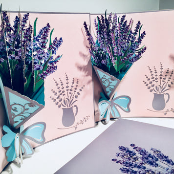 Lavender Bouquet Wrapped in Blue Ribbon Origami Pop Cards 3D Pop Up Greeting Card Happy Birthday Thank You Handmade Gift Thinking of You Blank Card for Any Occasion Happy Mother's Day Happy Valentine's Australiana Celebrate the Beauty and Romantic