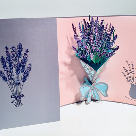 Lavender Bouquet Wrapped in Blue Ribbon Origami Pop Cards 3D Pop Up Greeting Card Happy Birthday Thank You Handmade Gift Thinking of You Blank Card for Any Occasion Happy Mother's Day Happy Valentine's Australiana Celebrate the Beauty and Romantic