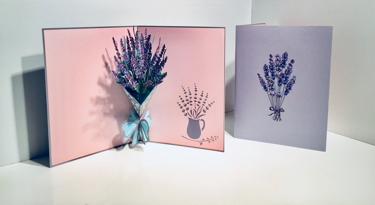 Lavender Bouquet Wrapped in Blue Ribbon Origami Pop Cards 3D Pop Up Greeting Card Happy Birthday Thank You Handmade Gift Thinking of You Blank Card for Any Occasion Happy Mother's Day Happy Valentine's Australiana Celebrate the Beauty and Romantic