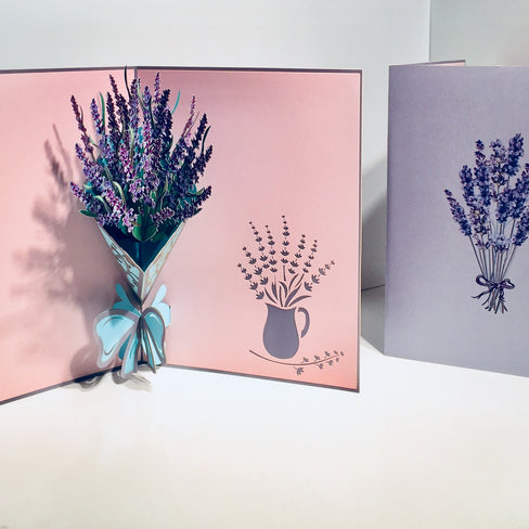 Lavender Bouquet Wrapped in Blue Ribbon Origami Pop Cards 3D Pop Up Greeting Card Happy Birthday Thank You Handmade Gift Thinking of You Blank Card for Any Occasion Happy Mother's Day Happy Valentine's Australiana Celebrate the Beauty and Romantic