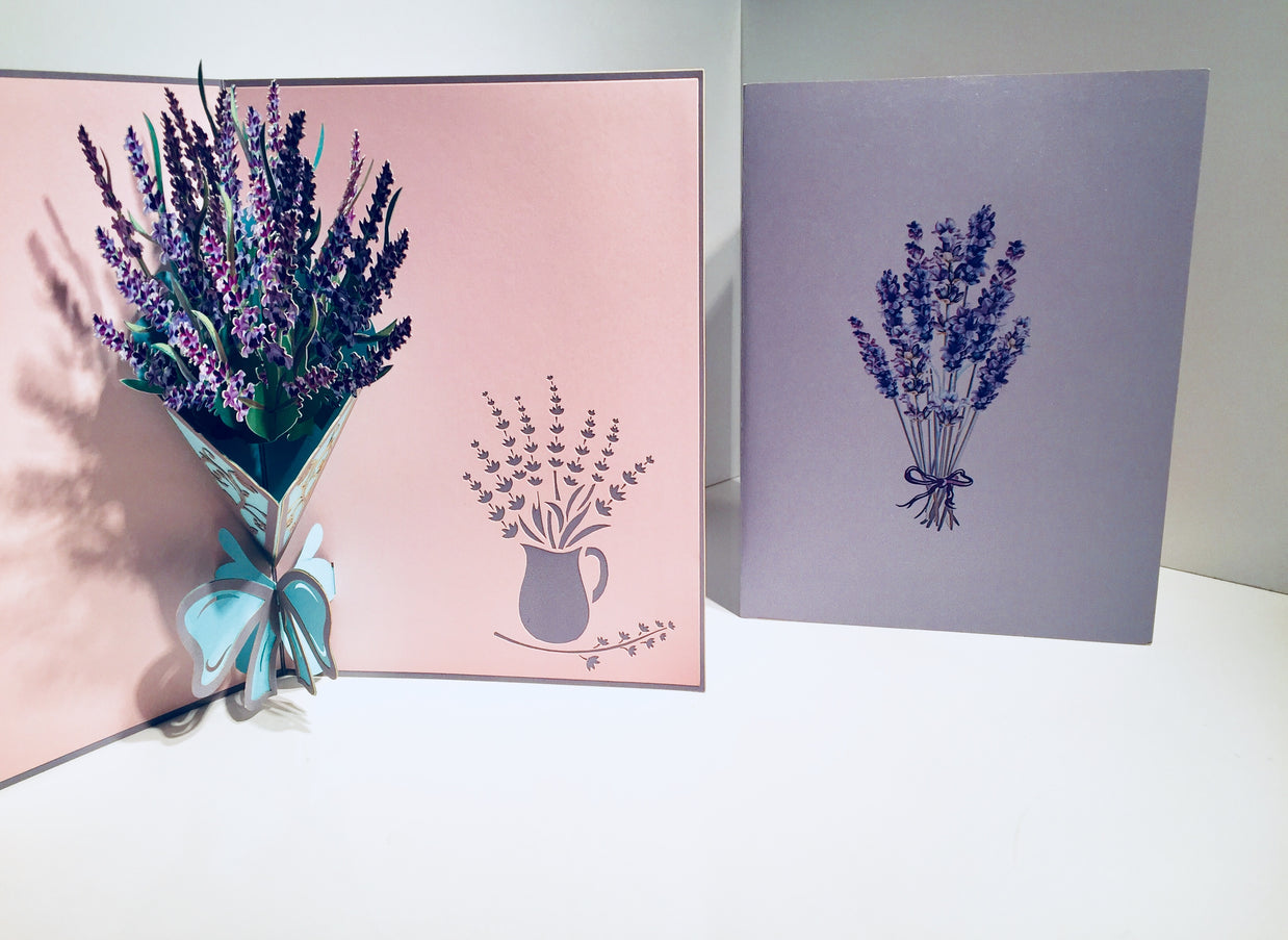 Lavender Bouquet Wrapped in Blue Ribbon Origami Pop Cards 3D Pop Up Greeting Card Happy Birthday Thank You Handmade Gift Thinking of You Blank Card for Any Occasion Happy Mother's Day Happy Valentine's Australiana Celebrate the Beauty and Romantic