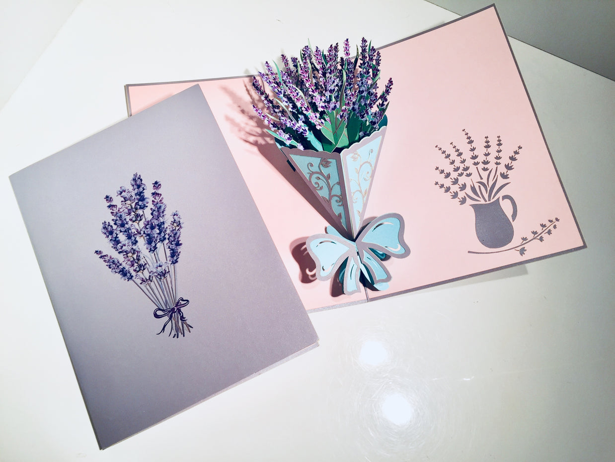 Lavender Bouquet Wrapped in Blue Ribbon Origami Pop Cards 3D Pop Up Greeting Card Happy Birthday Thank You Handmade Gift Thinking of You Blank Card for Any Occasion Happy Mother's Day Happy Valentine's Australiana Celebrate the Beauty and Romantic