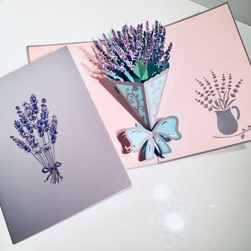 Lavender Bouquet Wrapped in Blue Ribbon Origami Pop Cards 3D Pop Up Greeting Card Happy Birthday Thank You Handmade Gift Thinking of You Blank Card for Any Occasion Happy Mother's Day Happy Valentine's Australiana Celebrate the Beauty and Romantic