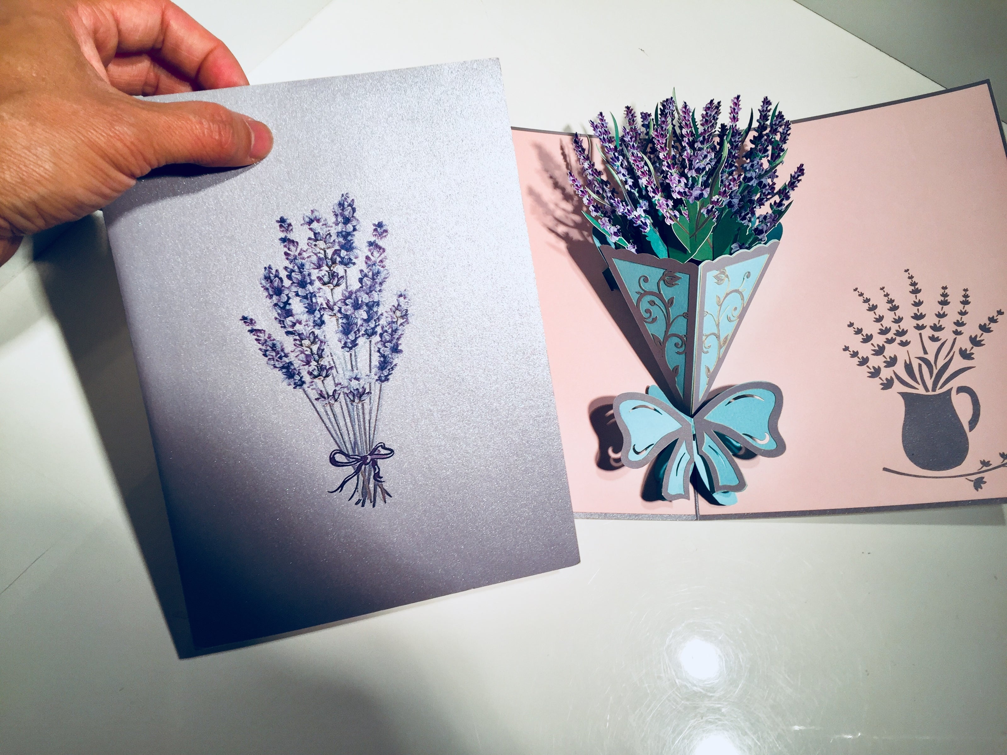 Lavender Bouquet Wrapped in Blue Ribbon Origami Pop Cards 3D Pop Up Greeting Card Happy Birthday Thank You Handmade Gift Thinking of You Blank Card for Any Occasion Happy Mother's Day Happy Valentine's Australiana Celebrate the Beauty and Romantic
