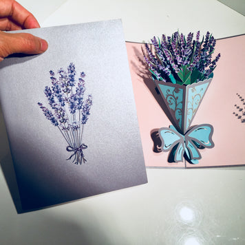 Lavender Bouquet Wrapped in Blue Ribbon Origami Pop Cards 3D Pop Up Greeting Card Happy Birthday Thank You Handmade Gift Thinking of You Blank Card for Any Occasion Happy Mother's Day Happy Valentine's Australiana Celebrate the Beauty and Romantic