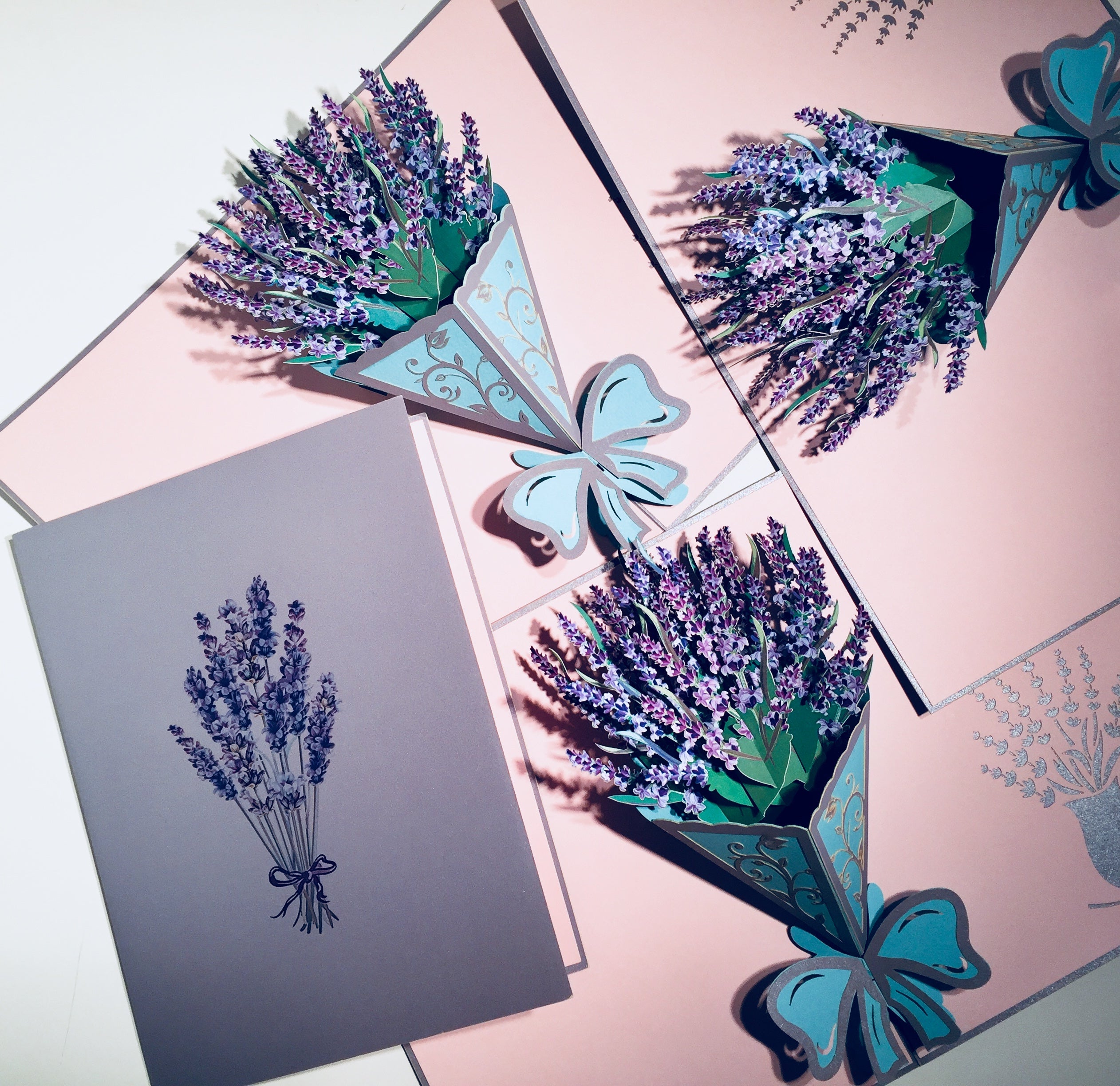Lavender Bouquet Wrapped in Blue Ribbon Origami Pop Cards 3D Pop Up Greeting Card Happy Birthday Thank You Handmade Gift Thinking of You Blank Card for Any Occasion Happy Mother's Day Happy Valentine's Australiana Celebrate the Beauty and Romantic