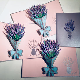 Lavender Bouquet Wrapped in Blue Ribbon Origami Pop Cards 3D Pop Up Greeting Card Happy Birthday Thank You Handmade Gift Thinking of You Blank Card for Any Occasion Happy Mother's Day Happy Valentine's Australiana Celebrate the Beauty and Romantic