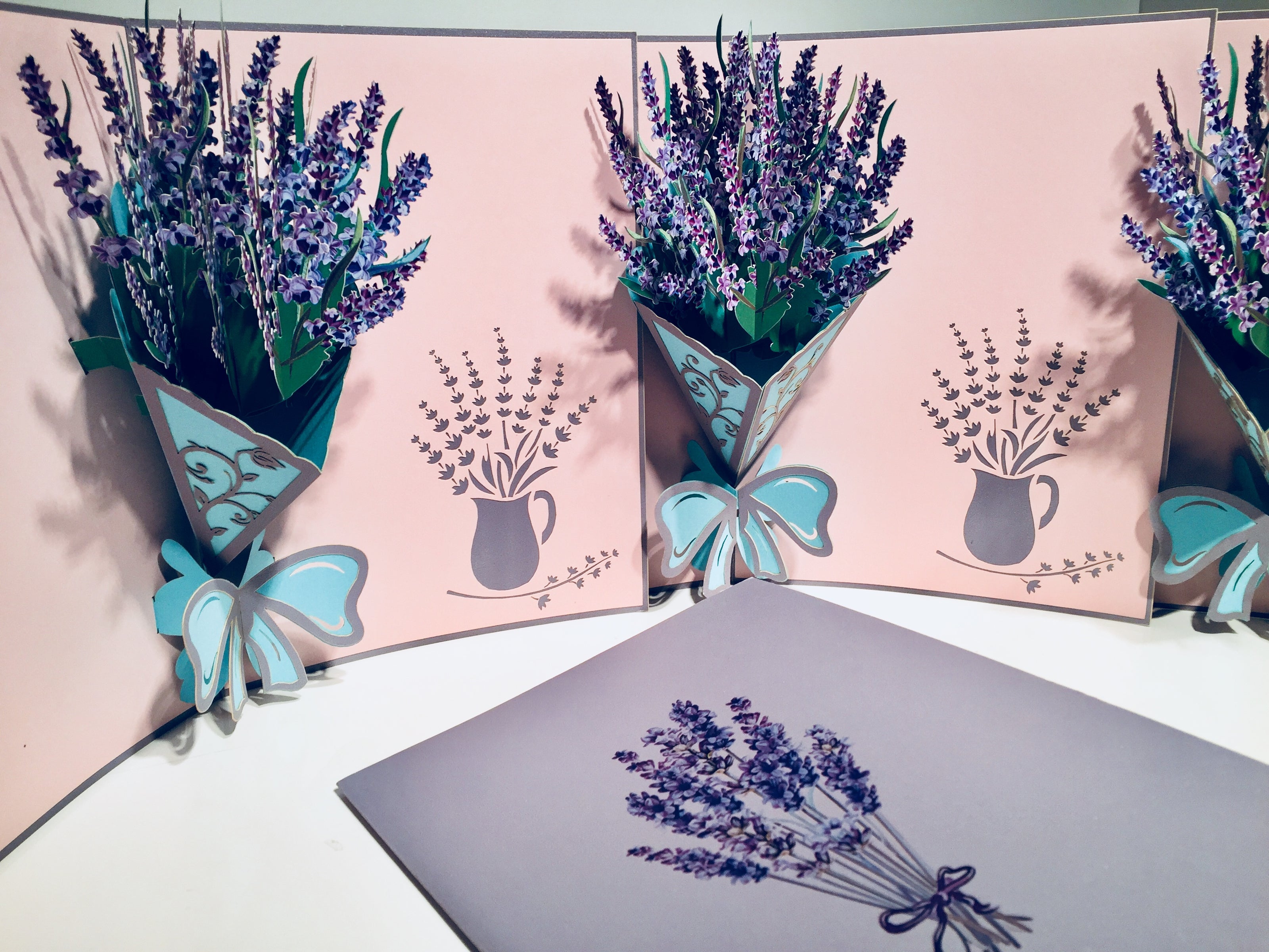 Lavender Bouquet Wrapped in Blue Ribbon Origami Pop Cards 3D Pop Up Greeting Card Happy Birthday Thank You Handmade Gift Thinking of You Blank Card for Any Occasion Happy Mother's Day Happy Valentine's Australiana Celebrate the Beauty and Romantic