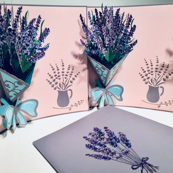 Lavender Bouquet Wrapped in Blue Ribbon Origami Pop Cards 3D Pop Up Greeting Card Happy Birthday Thank You Handmade Gift Thinking of You Blank Card for Any Occasion Happy Mother's Day Happy Valentine's Australiana Celebrate the Beauty and Romantic