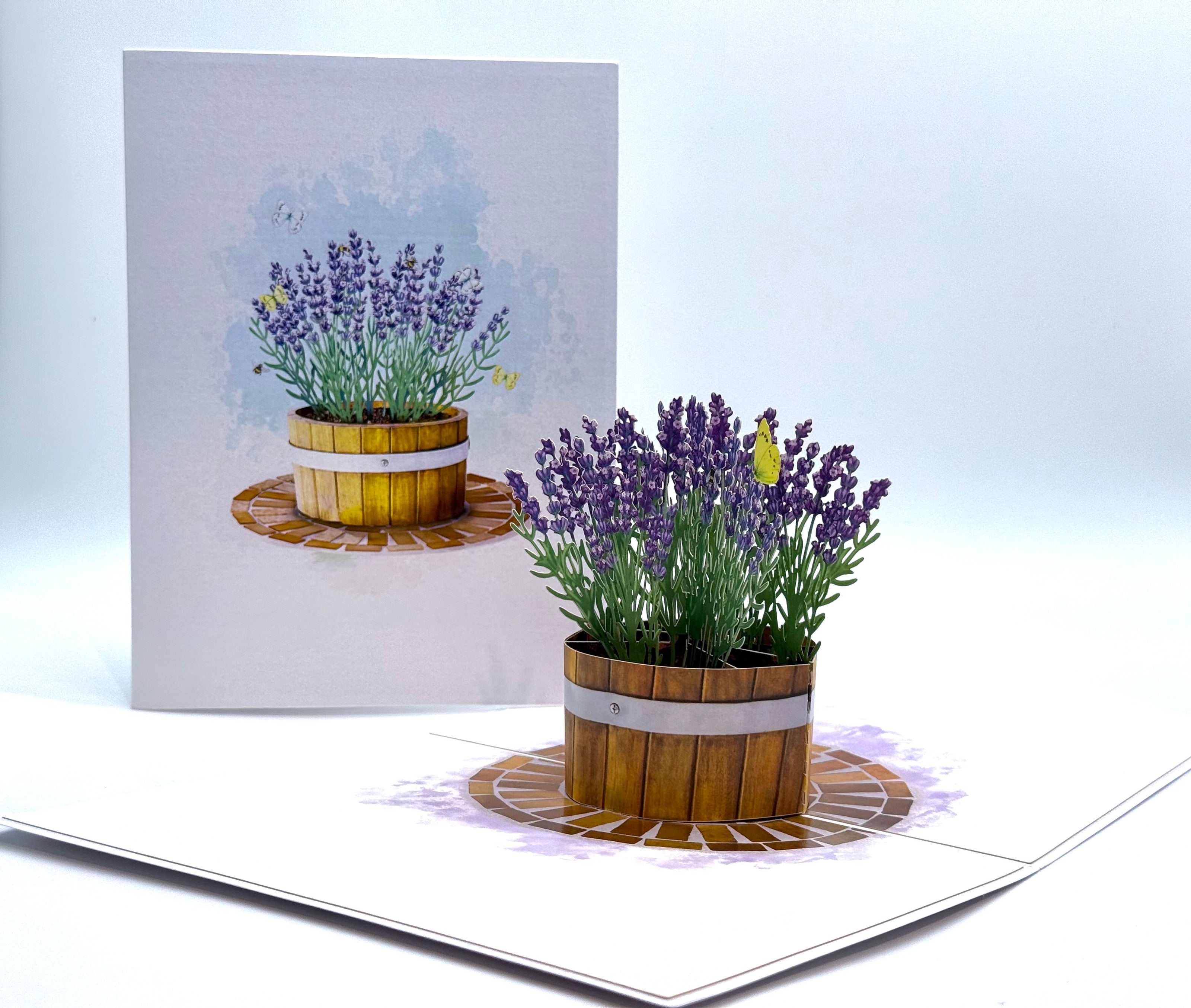 Lavender Flowers in Wooden Bucket Origami Pop Cards 3D Pop Up Greeting Card Happy Birthday Thank You Handmade Gift Thinking of You Blank Card for Any Occasion Happy Mother's Day Happy Father's Australiana Celebrate the Beauty of Flower and Romantic